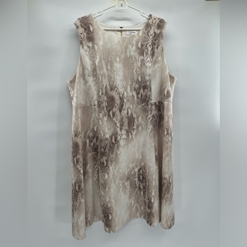 Calvin Klein brown snake print sleeveless fit flare dress size 22W